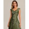 image:imageEverPretty Womens Sequin VNeck Formal Evening Dresses Cap Sleeves Maxi Mother of Bride Dress 02559Olive Green