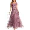 image:imageEverPretty Womens Sequin VNeck Formal Evening Dresses Cap Sleeves Maxi Mother of Bride Dress 02559Orchid