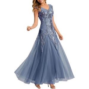 image:imageEverPretty Womens Sequin VNeck Formal Evening Dresses Cap Sleeves Maxi Mother of Bride Dress 02559Dusty Blue