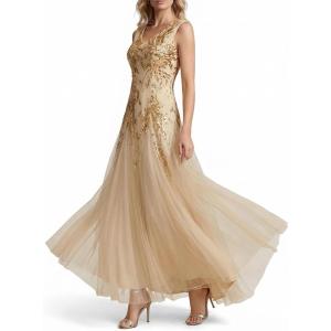 image:imageEverPretty Womens Sequin VNeck Formal Evening Dresses Cap Sleeves Maxi Mother of Bride Dress 02559Gold