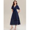 image:imageEverPretty Womens Elegant VNeck Lace Trim Short Sleeves Semi Formal Dress Chiffon Midi Swing Wedding Guest Dress 02638Navy Blue