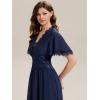 image:imageEverPretty Womens Elegant VNeck Lace Trim Short Sleeves Semi Formal Dress Chiffon Midi Swing Wedding Guest Dress 02638Navy Blue