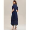 image:imageEverPretty Womens Elegant VNeck Lace Trim Short Sleeves Semi Formal Dress Chiffon Midi Swing Wedding Guest Dress 02638Navy Blue