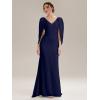 image:imageEverPretty Womens VNeck Knit Formal Dress Train Length Mermaid Cape Sleeve Evening Dresses 02686Navy Blue