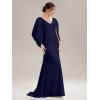 image:imageEverPretty Womens VNeck Knit Formal Dress Train Length Mermaid Cape Sleeve Evening Dresses 02686Navy Blue