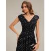 image:imageEverPretty Womens VNeck Sleeveless Ruched Waist ALine Midi Knit Wedding Guest Dress Semi Formal Dress 02734Black Polka Dot