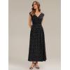 image:imageEverPretty Womens VNeck Sleeveless Ruched Waist ALine Midi Knit Wedding Guest Dress Semi Formal Dress 02734Black Polka Dot