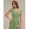 image:imageEverPretty Womens VNeck Sleeveless Ruched Waist ALine Midi Knit Wedding Guest Dress Semi Formal Dress 02734Sage Green