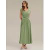 image:imageEverPretty Womens VNeck Sleeveless Ruched Waist ALine Midi Knit Wedding Guest Dress Semi Formal Dress 02734Sage Green