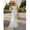 image:imageEverPretty Womens VNeck Sleeveless Sequin Lace Wedding Dress Train Length Mermaid Bridal Gown with Train 02763White