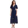 image:imageEverPretty Womens Elegant VNeck Lace Trim Short Sleeves Semi Formal Dress Chiffon Midi Swing Wedding Guest Dress 02638Navy Blue