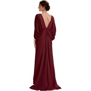 image:imageEverPretty Womens VNeck Knit Formal Dress Train Length Mermaid Cape Sleeve Evening Dresses 02686Burgundy