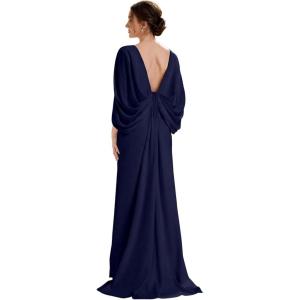 image:imageEverPretty Womens VNeck Knit Formal Dress Train Length Mermaid Cape Sleeve Evening Dresses 02686Navy Blue