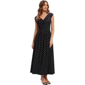 image:imageEverPretty Womens VNeck Sleeveless Ruched Waist ALine Midi Knit Wedding Guest Dress Semi Formal Dress 02734Black Polka Dot