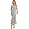 image:imageEverPretty Womens Summer Chiffon Square Neck Sleeveless Wedding Guest Dress Tea Length Mermaid Floral Cocktail DressesAmber Bloom
