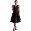image:imageEverPretty Womens VNeck Sleeveless Summer Cocktail Dress Satin Midi Semi Formal Wedding Guest Dresses with Pocket 02774Black