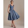 image:imageEverPretty Womens VNeck Sleeveless Summer Cocktail Dress Satin Midi Semi Formal Wedding Guest Dresses with Pocket 02774Dusty Blue