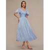image:imageEverPretty Womens Shimmer V Neck Midi Wedding Guest Dress ALine Ruffle Sleeve Party Semi Formal Dresses 02770Dusty Blue