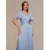 image:imageEverPretty Womens Shimmer V Neck Midi Wedding Guest Dress ALine Ruffle Sleeve Party Semi Formal Dresses 02770Dusty Blue