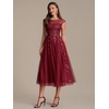 image:imageEverPretty Womens Sequin Tulle Midi Wedding Guest Dresses Cap Sleeve A Line Cocktail Party Semi Formal Dress 02778Burgundy