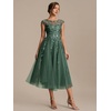 image:imageEverPretty Womens Sequin Tulle Midi Wedding Guest Dresses Cap Sleeve A Line Cocktail Party Semi Formal Dress 02778Eucalyptus