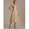 image:imageEverPretty Womens Sequin Tulle Midi Wedding Guest Dresses Cap Sleeve A Line Cocktail Party Semi Formal Dress 02778Gold