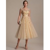 image:imageEverPretty Womens Sequin Tulle Midi Wedding Guest Dresses Cap Sleeve A Line Cocktail Party Semi Formal Dress 02778Gold