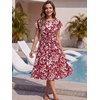image:imageEverPretty Womens Short Sleeve Summer Casual Vacation Dress Floral Print Pleated Semi Formal Dresses 50006Burgundy