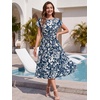image:imageEverPretty Womens Short Sleeve Summer Casual Vacation Dress Floral Print Pleated Semi Formal Dresses 50006Navy Blue