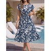 image:imageEverPretty Womens Short Sleeve Summer Casual Vacation Dress Floral Print Pleated Semi Formal Dresses 50006Navy Blue
