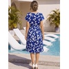 image:imageEverPretty Womens Short Sleeve Summer Casual Vacation Dress Floral Print Pleated Semi Formal Dresses 50006Sky Blue