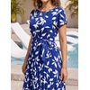 image:imageEverPretty Womens Short Sleeve Summer Casual Vacation Dress Floral Print Pleated Semi Formal Dresses 50006Sky Blue