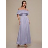 image:imageEverPretty Womens Summer Maxi Wedding Guest Dress Off The Shoulder Short Sleeves Semi Formal Dresses 02803Frosted Lilac