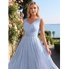 image:imageEverPretty Womens Summer Shimmer V Neck Sleeveless Formal Wedding Guest Dresses Pleated ALine Maxi Vacation Dress 02805Dusty Blue