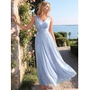 image:imageEverPretty Womens Summer Shimmer V Neck Sleeveless Formal Wedding Guest Dresses Pleated ALine Maxi Vacation Dress 02805Dusty Blue