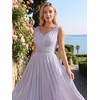 image:imageEverPretty Womens Summer Shimmer V Neck Sleeveless Formal Wedding Guest Dresses Pleated ALine Maxi Vacation Dress 02805Frosted Lilac