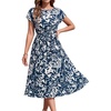 image:imageEverPretty Womens Short Sleeve Summer Casual Vacation Dress Floral Print Pleated Semi Formal Dresses 50006Navy Blue