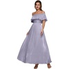 image:imageEverPretty Womens Summer Maxi Wedding Guest Dress Off The Shoulder Short Sleeves Semi Formal Dresses 02803Frosted Lilac