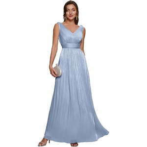 image:imageEverPretty Womens Summer Shimmer V Neck Sleeveless Formal Wedding Guest Dresses Pleated ALine Maxi Vacation Dress 02805Dusty Blue