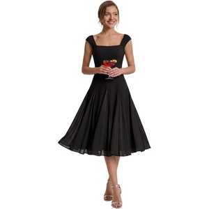 image:imageEverPretty Womens Summer Midi Cocktail Dresses Crepe Square Neck Cap Sleeve Semi Formal Wedding Guest Dress 02776Black