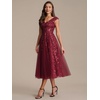 image:imageEverPretty Womens VNeck Midi Cocktail Dresses Cap Sleeves Sequin ALine Formal Wedding Guest Dress 02780Burgundy