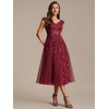 image:imageEverPretty Womens VNeck Midi Cocktail Dresses Cap Sleeves Sequin ALine Formal Wedding Guest Dress 02780Burgundy