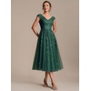 image:imageEverPretty Womens VNeck Midi Cocktail Dresses Cap Sleeves Sequin ALine Formal Wedding Guest Dress 02780Dark Green