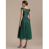 image:imageEverPretty Womens VNeck Midi Cocktail Dresses Cap Sleeves Sequin ALine Formal Wedding Guest Dress 02780Dark Green