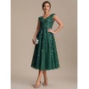 image:imageEverPretty Womens VNeck Midi Cocktail Dresses Cap Sleeves Sequin ALine Formal Wedding Guest Dress 02780Dark Green