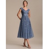 image:imageEverPretty Womens VNeck Midi Cocktail Dresses Cap Sleeves Sequin ALine Formal Wedding Guest Dress 02780Dusty Blue