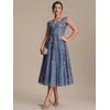 image:imageEverPretty Womens VNeck Midi Cocktail Dresses Cap Sleeves Sequin ALine Formal Wedding Guest Dress 02780Dusty Blue