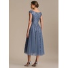 image:imageEverPretty Womens VNeck Midi Cocktail Dresses Cap Sleeves Sequin ALine Formal Wedding Guest Dress 02780Dusty Blue