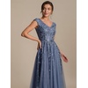image:imageEverPretty Womens VNeck Midi Cocktail Dresses Cap Sleeves Sequin ALine Formal Wedding Guest Dress 02780Dusty Blue