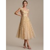image:imageEverPretty Womens VNeck Midi Cocktail Dresses Cap Sleeves Sequin ALine Formal Wedding Guest Dress 02780Gold